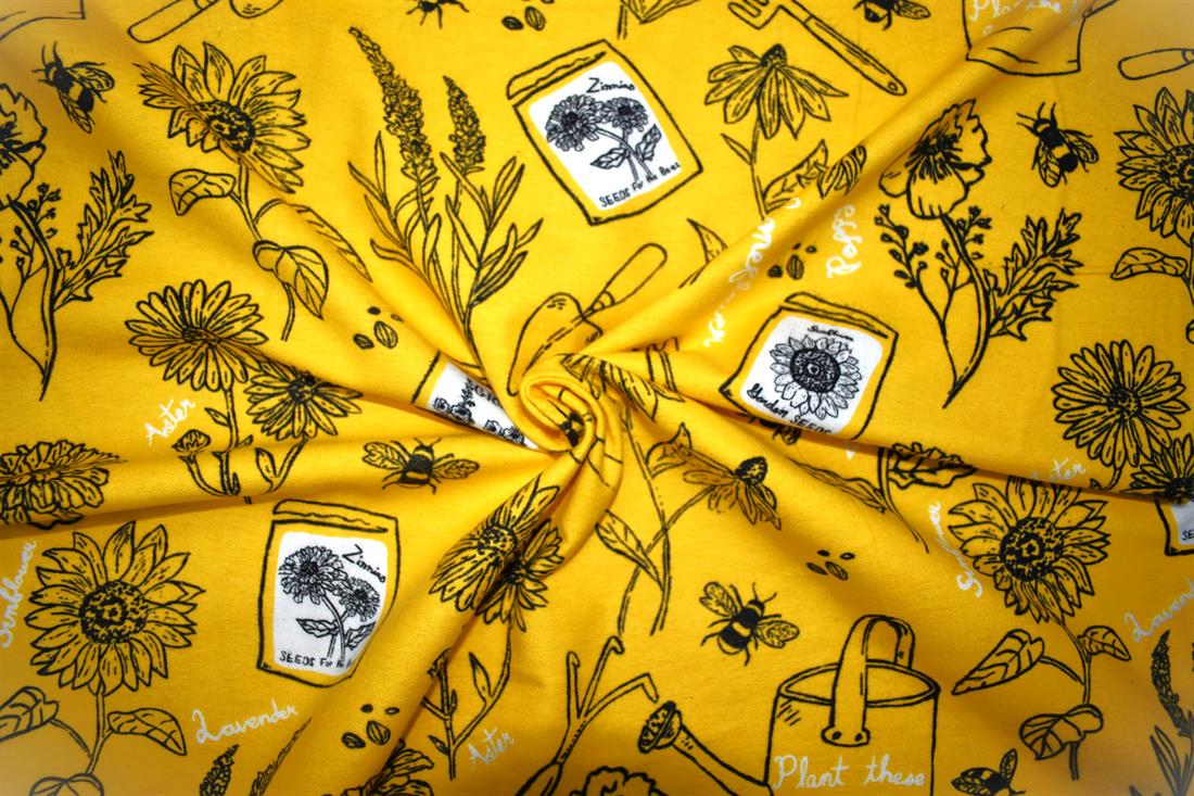 Yellow Bee Garden - Brushed Cotton Flannel Winceyette Fabric Craft
