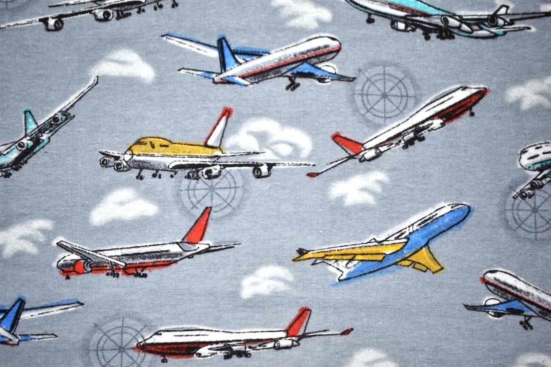 Grey Airplane - Brushed Cotton Flannel Winceyette Fabric Craft