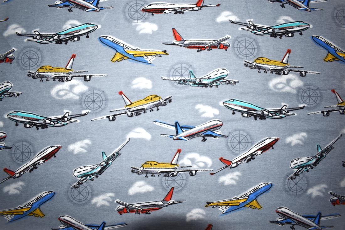 Grey Airplane - Brushed Cotton Flannel Winceyette Fabric Craft