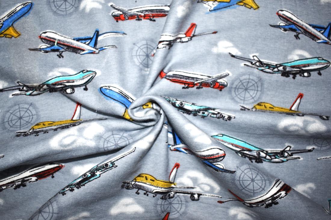 Grey Airplane - Brushed Cotton Flannel Winceyette Fabric Craft