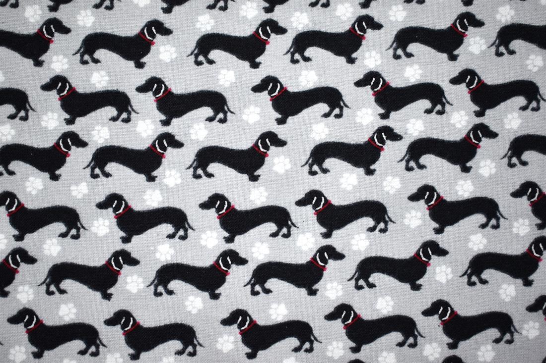Light Grey Sausage Dog - Brushed Cotton Flannel Winceyette Fabric Craft