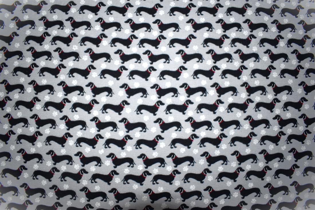 Light Grey Sausage Dog - Brushed Cotton Flannel Winceyette Fabric Craft