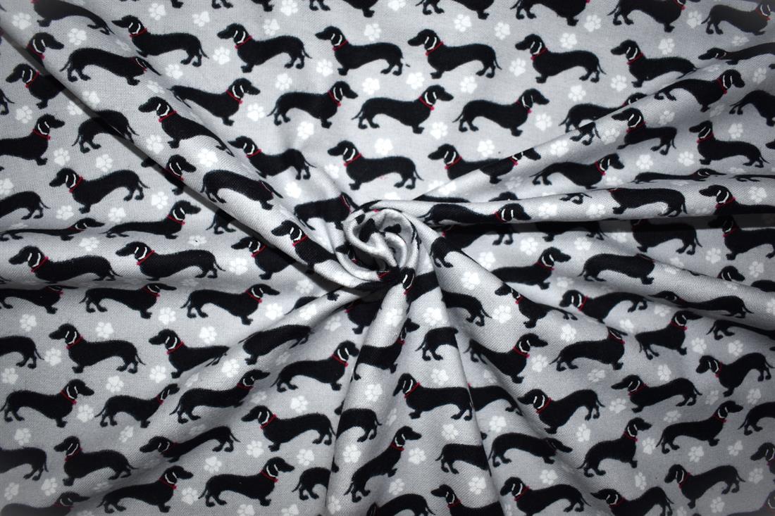 Light Grey Sausage Dog - Brushed Cotton Flannel Winceyette Fabric Craft