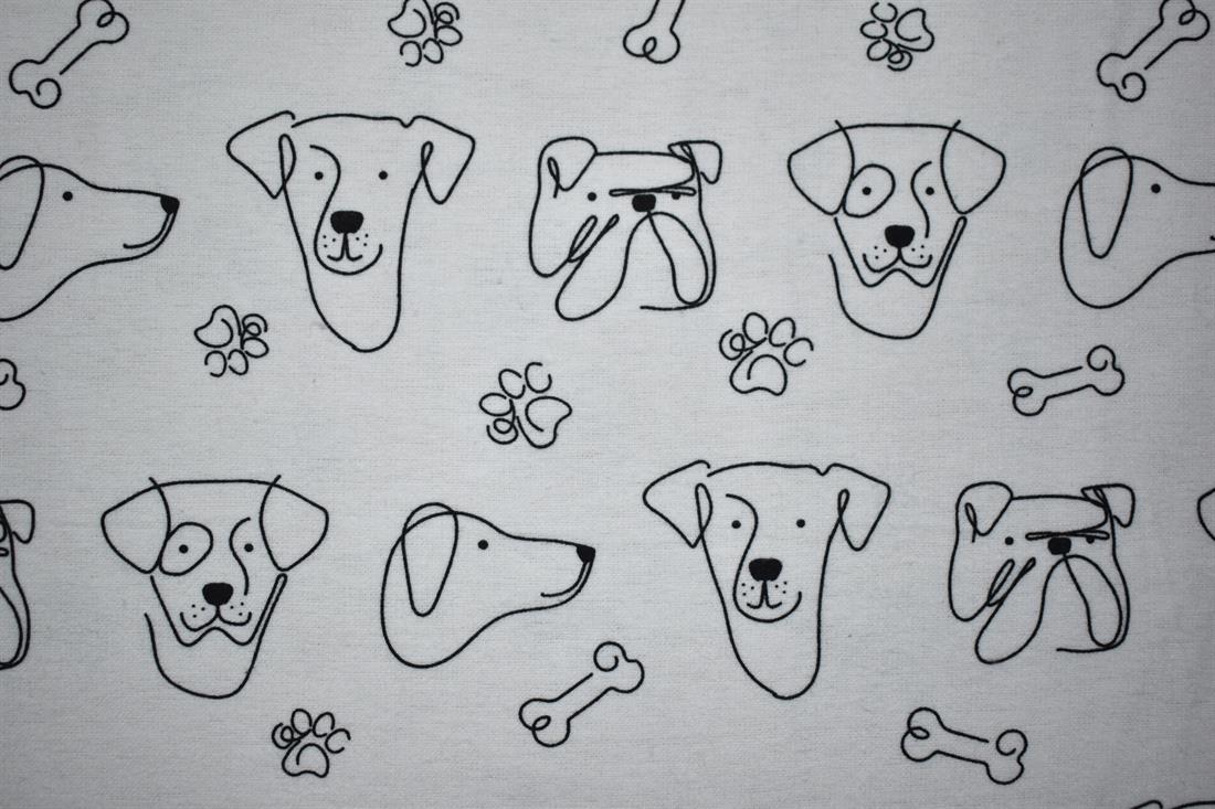 Off White Dog Face - Brushed Cotton Flannel Winceyette Fabric Craft
