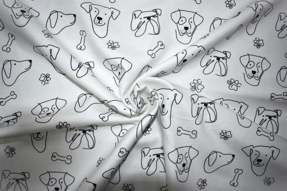 Off White Dog Face - Brushed Cotton Flannel Winceyette Fabric Craft