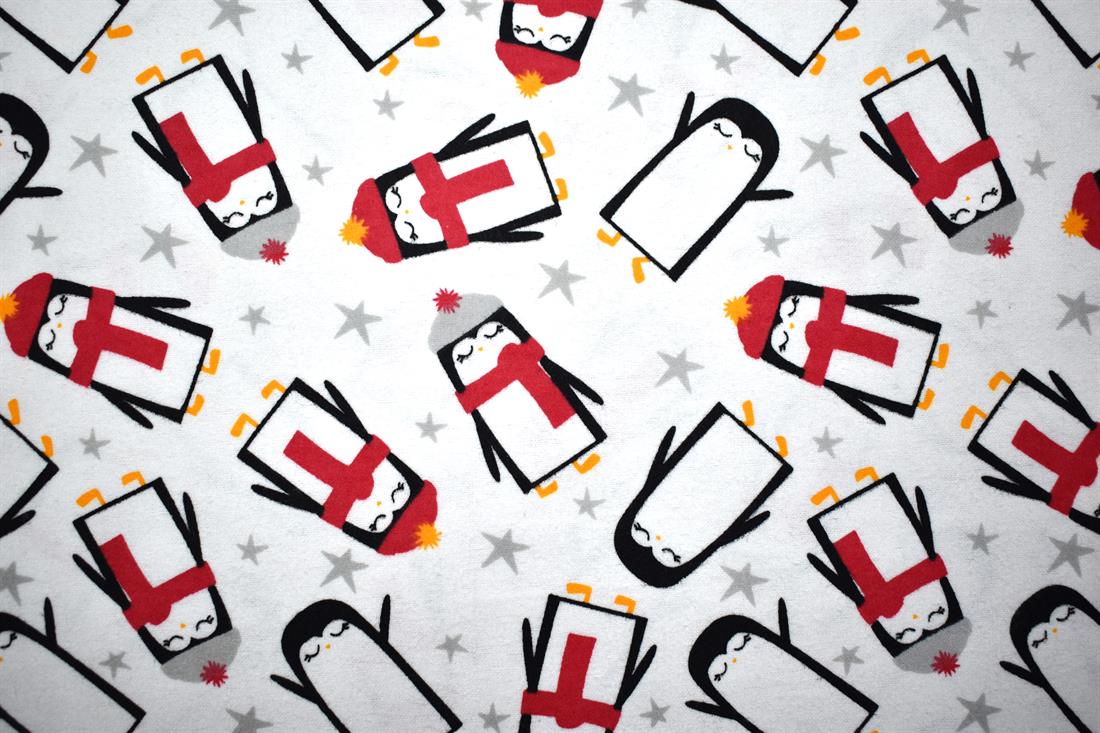White Penguins - Brushed Cotton Flannel Winceyette Fabric Craft