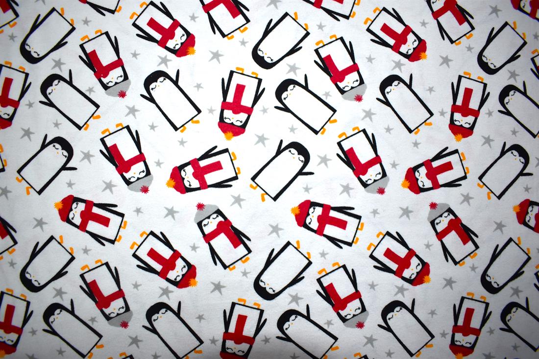 White Penguins - Brushed Cotton Flannel Winceyette Fabric Craft