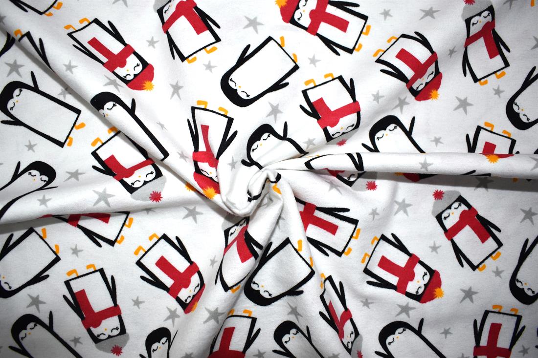 White Penguins - Brushed Cotton Flannel Winceyette Fabric Craft