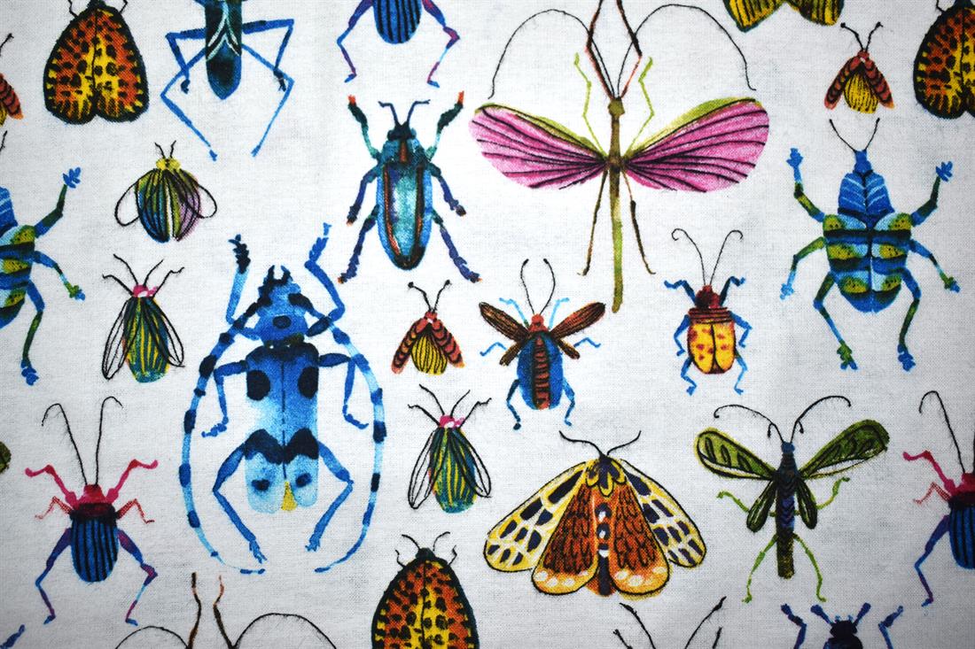 White Insects - Brushed Cotton Flannel Winceyette Fabric Craft