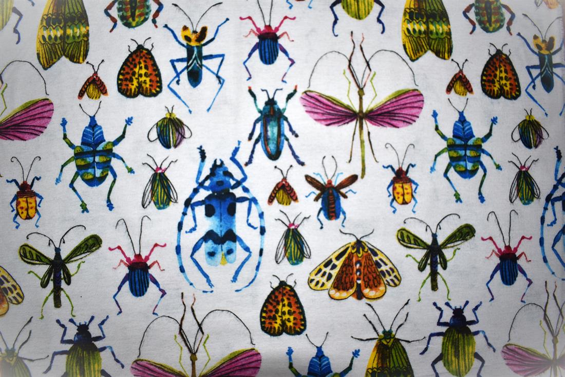 White Insects - Brushed Cotton Flannel Winceyette Fabric Craft