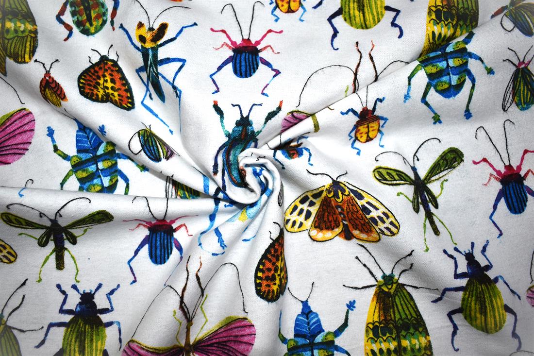 White Insects - Brushed Cotton Flannel Winceyette Fabric Craft