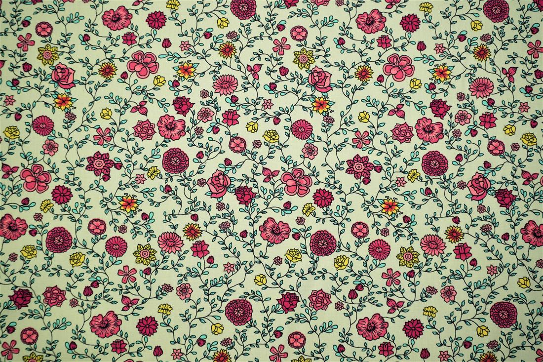 Green Printed Craft Cotton Poplin Fabric Quilting Patchwork