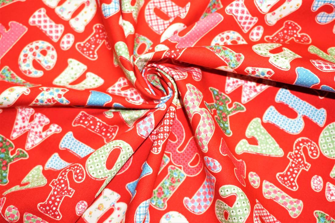 Red Printed Craft Cotton Poplin Fabric Quilting Patchwork