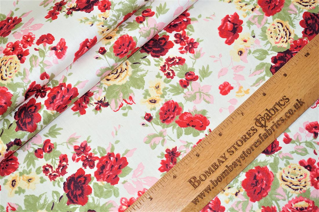 White Printed Craft Cotton Poplin Fabric Quilting Patchwork