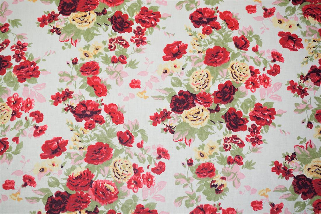 White Printed Craft Cotton Poplin Fabric Quilting Patchwork