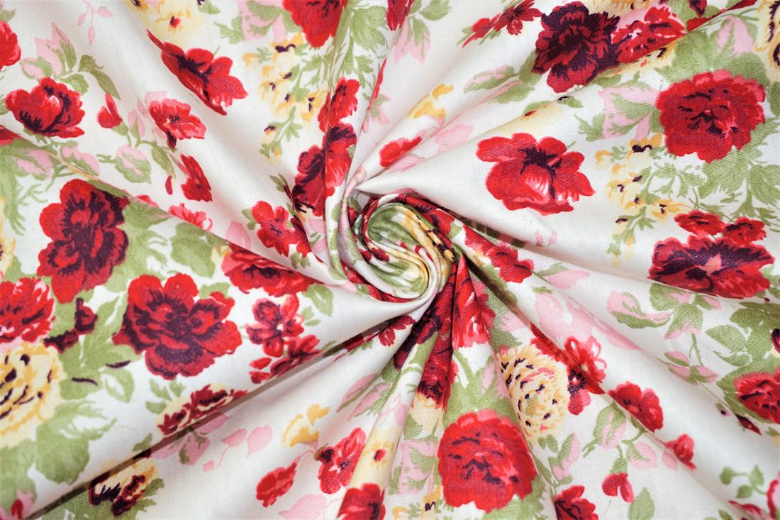 White Printed Craft Cotton Poplin Fabric Quilting Patchwork