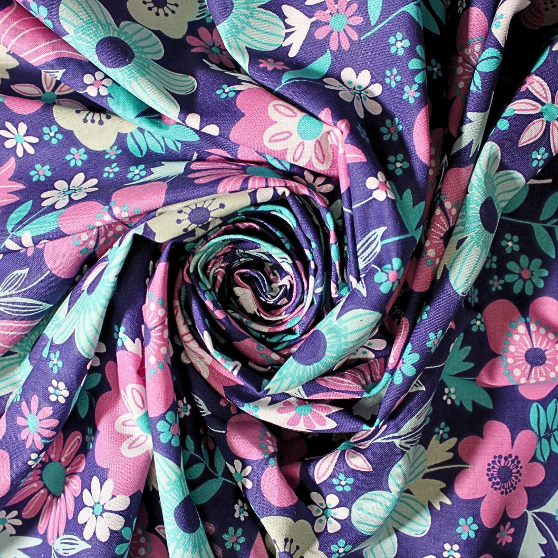 Purple Printed Craft Cotton Poplin Fabric Quilting Patchwork