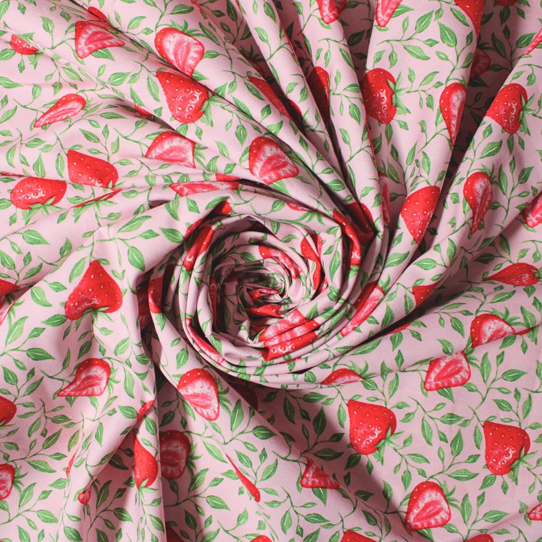 Rose Cotton Strawberry Leaves