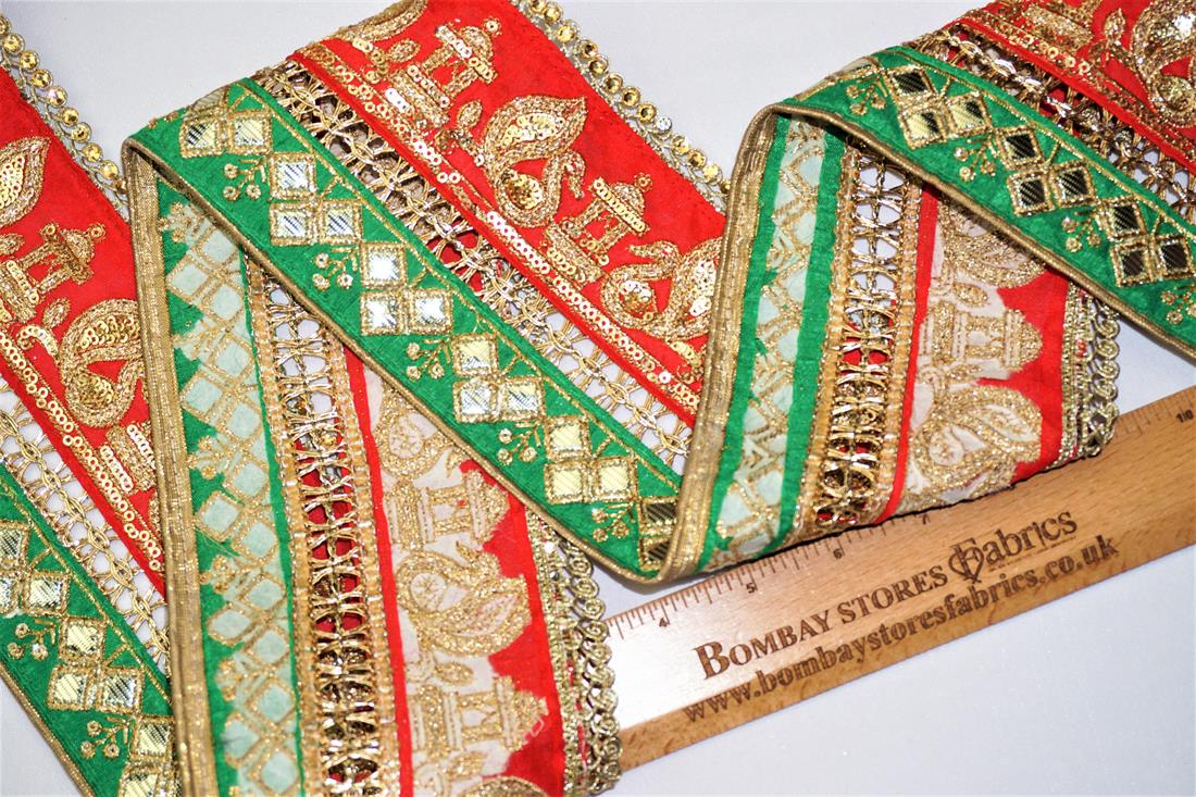 Red & Green Indian Vintage Style Lace