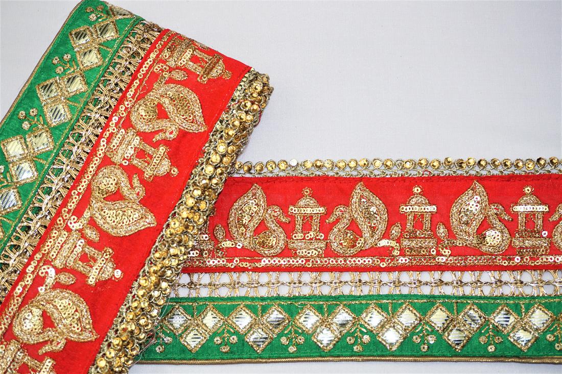 Red & Green Indian Vintage Style Lace