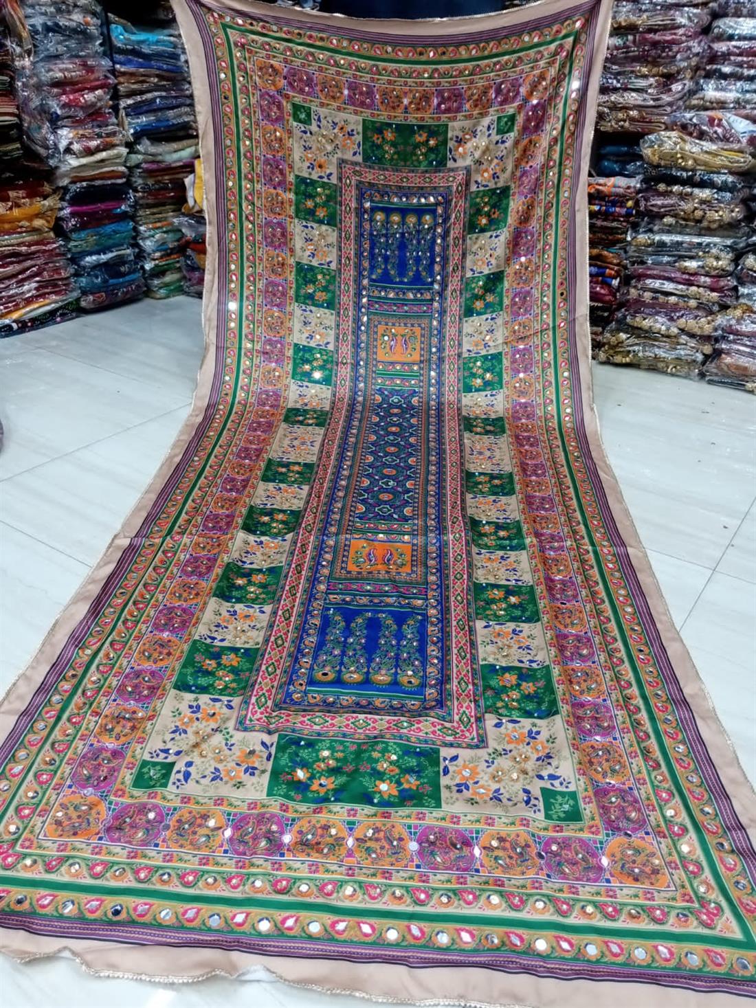 Multicolour Mirror Work Silk Dupatta