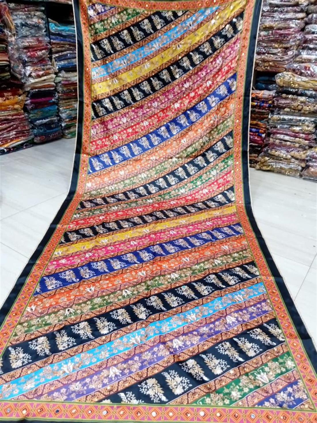 Multicolour Mirror Work Silk Dupatta