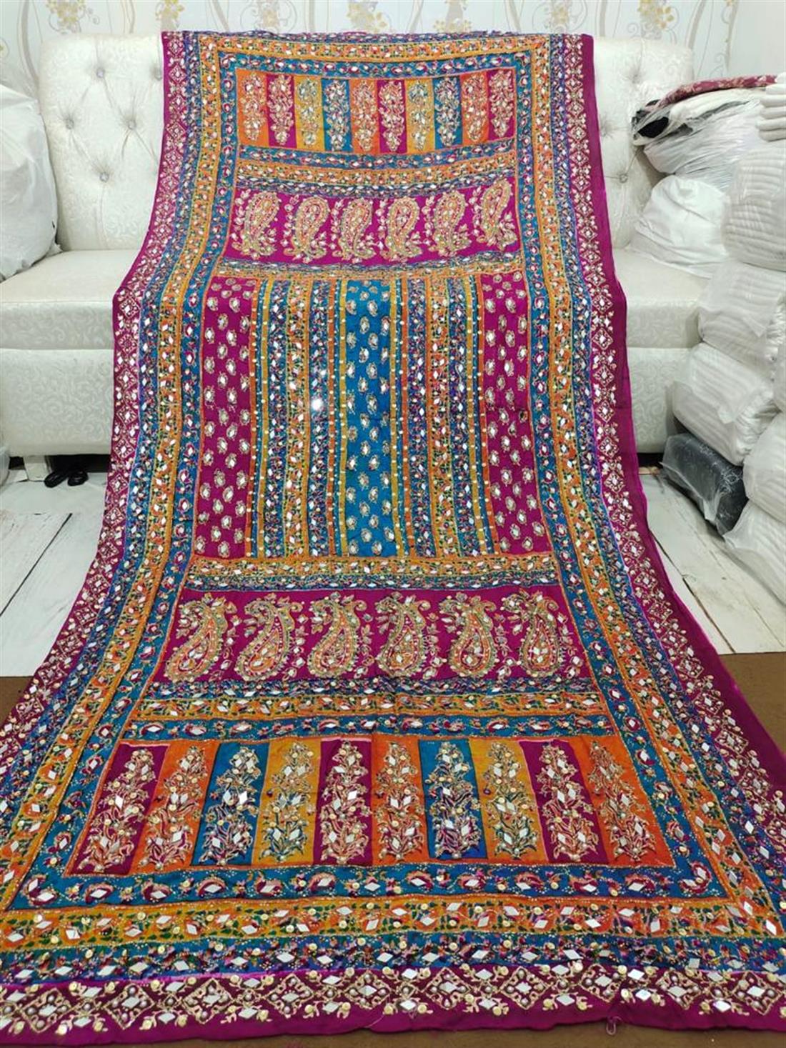 Multicolour Mirror Work Silk Dupatta
