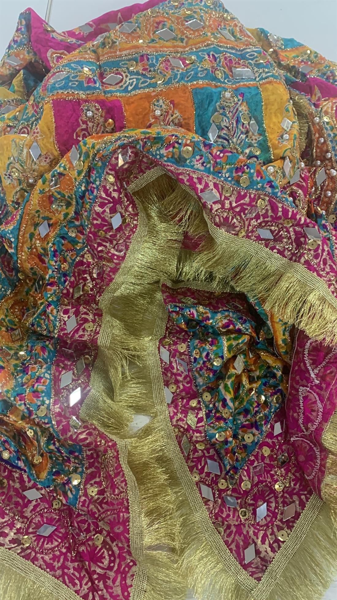 Multicolour Mirror Work Silk Dupatta