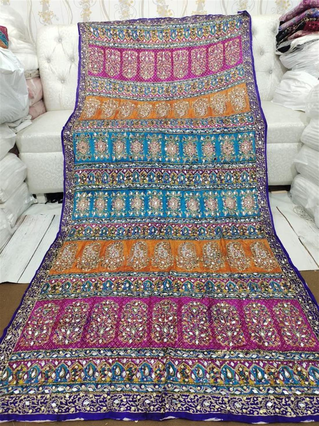 Multicolour Mirror Work Silk Dupatta