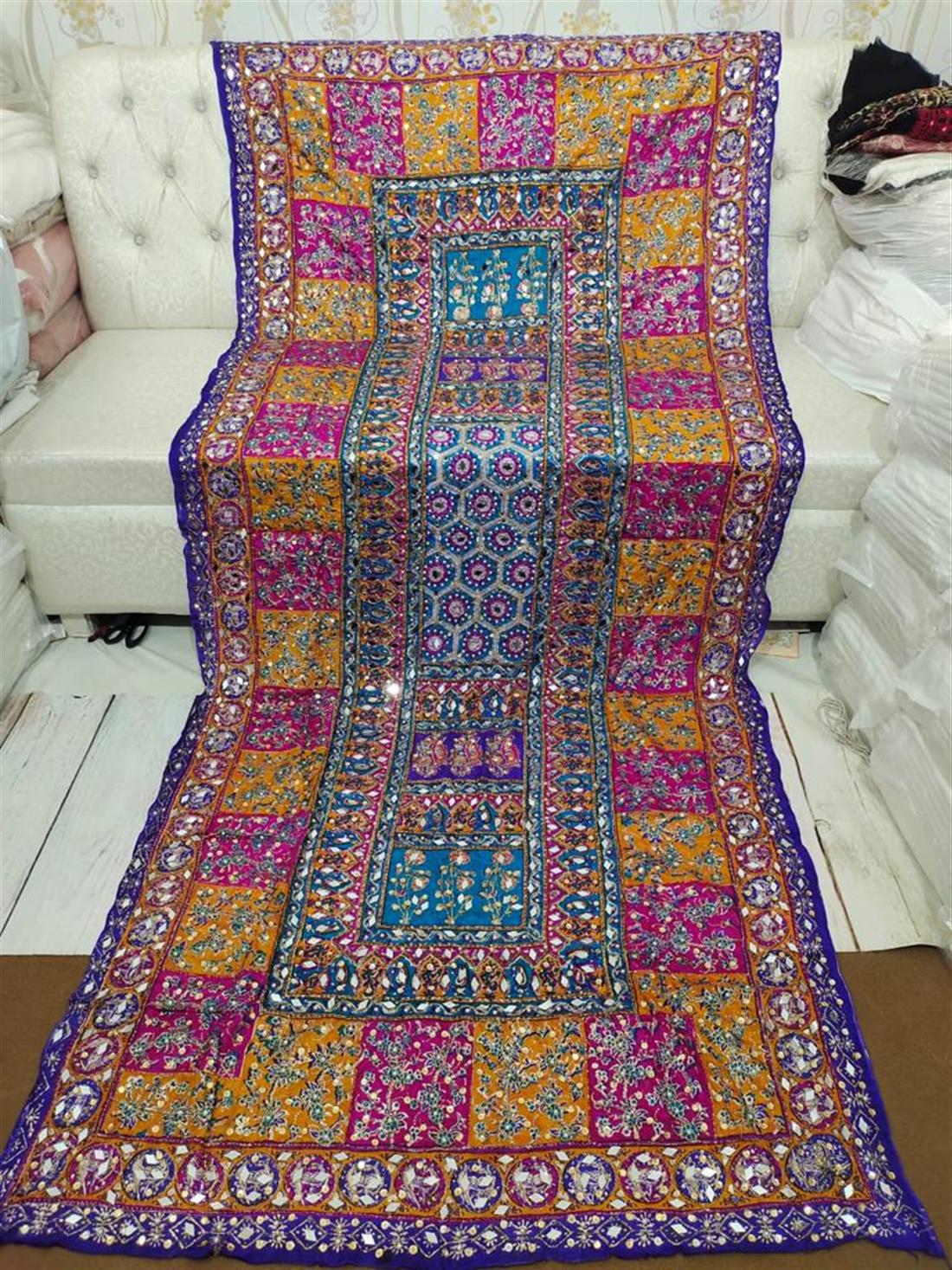 Multicolour Mirror Work Silk Dupatta