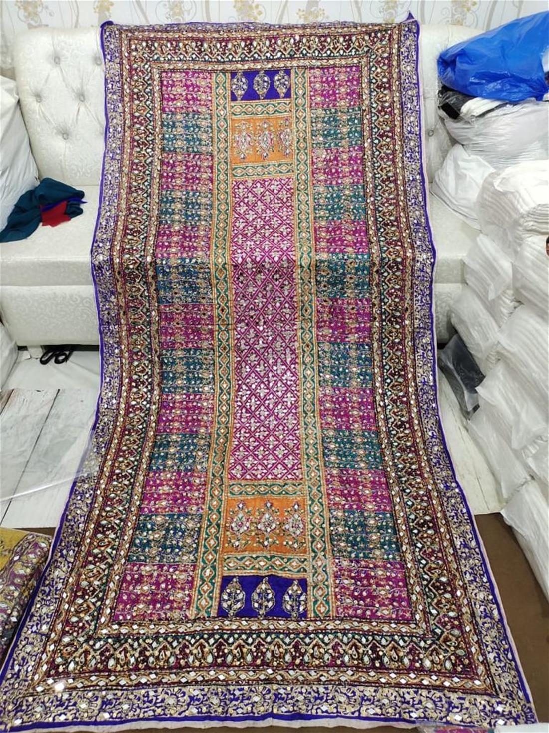 Multicolour Mirror Work Silk Dupatta