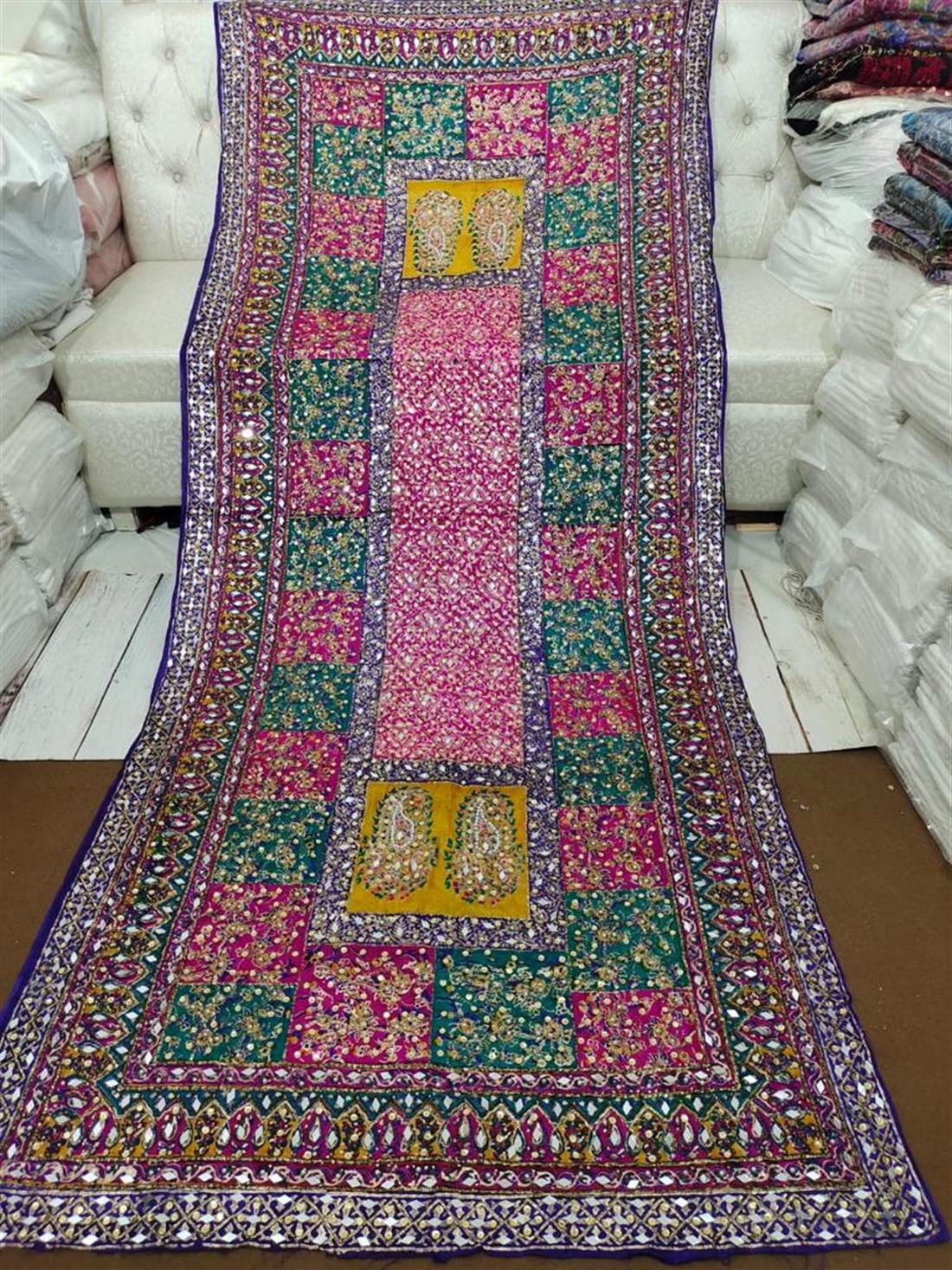 Multicolour Mirror Work Silk Shawls and Scarves