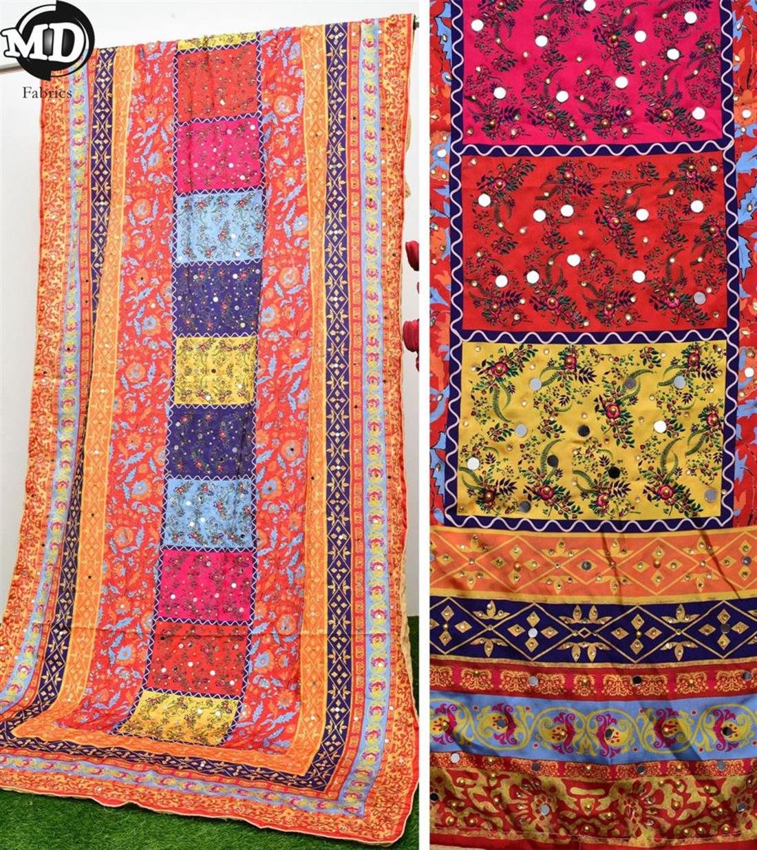 Multicolour Mirror Work Satin Dupatta