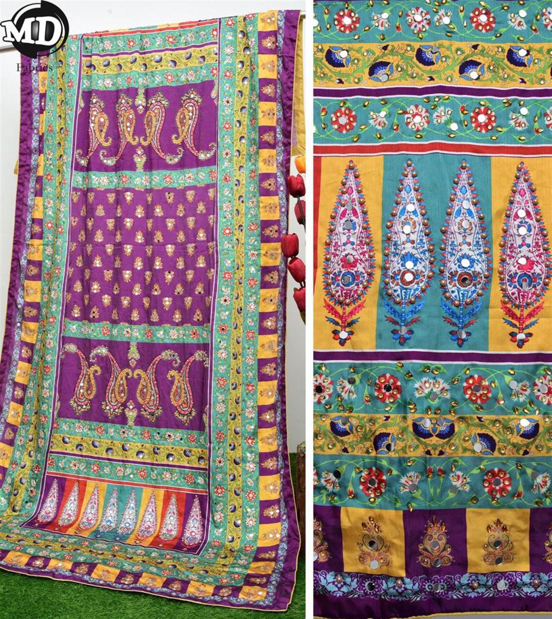 Multicolour Mirror Work Satin Silk Dupatta