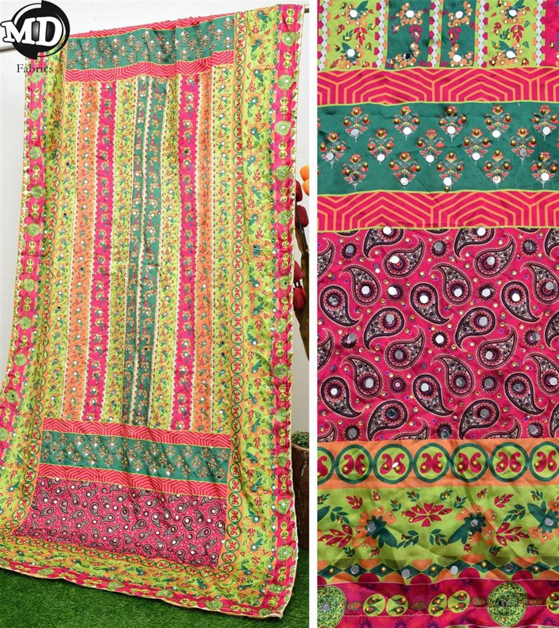 Multicolour Mirror Work Satin Silk Dupatta