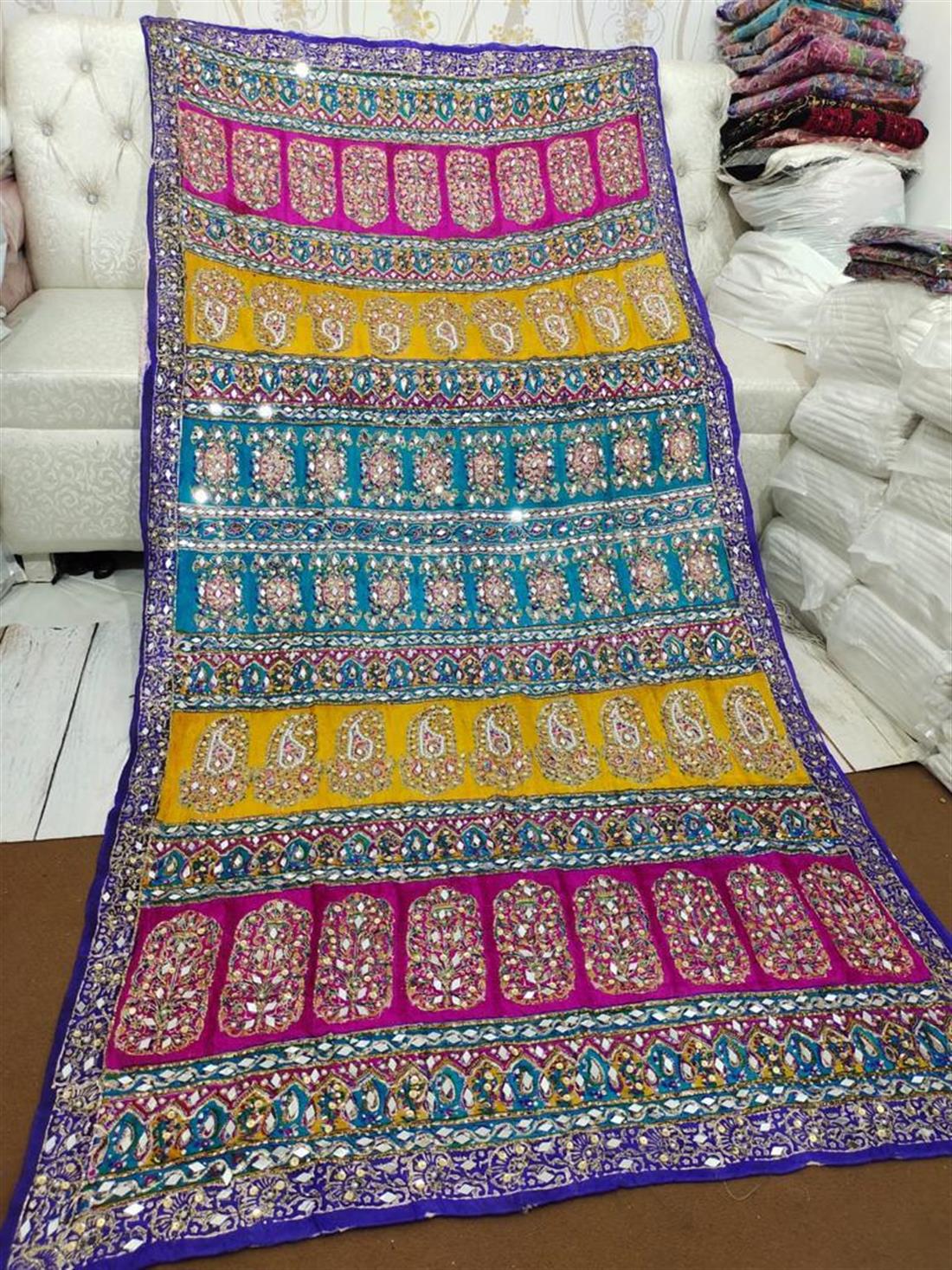 Multicolour Mirror Work Silk Dupatta