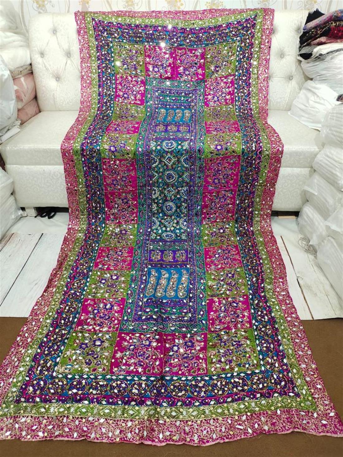 Multicolour Mirror Work Silk Dupatta