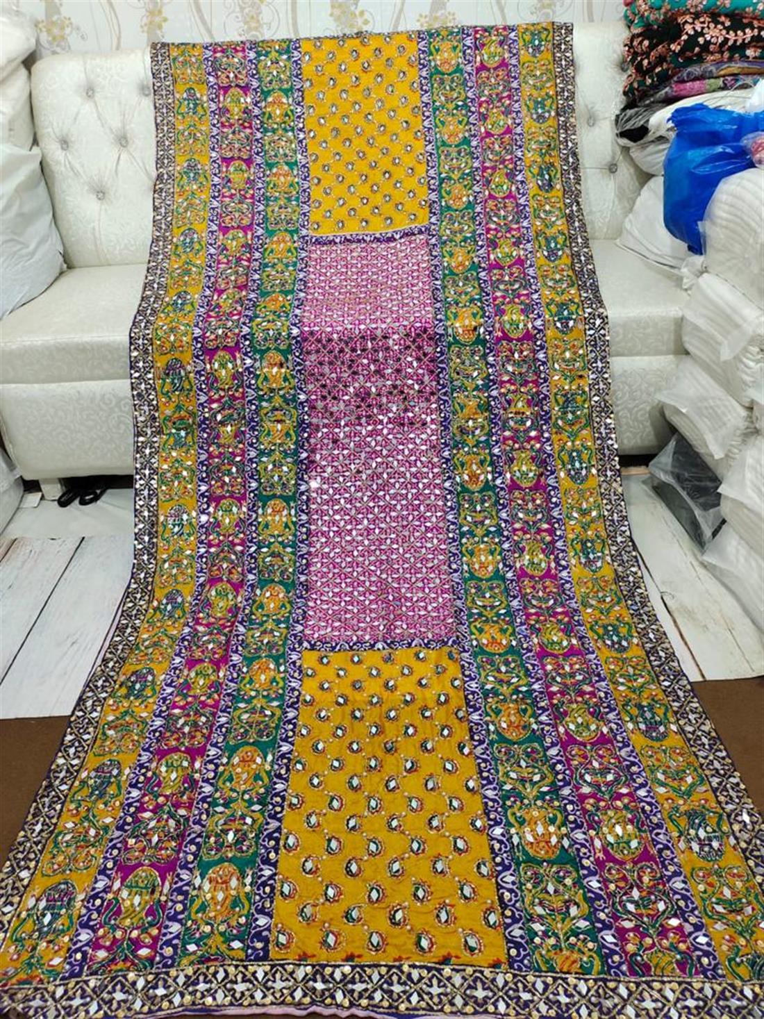 Multicolour Mirror Work Silk Dupatta