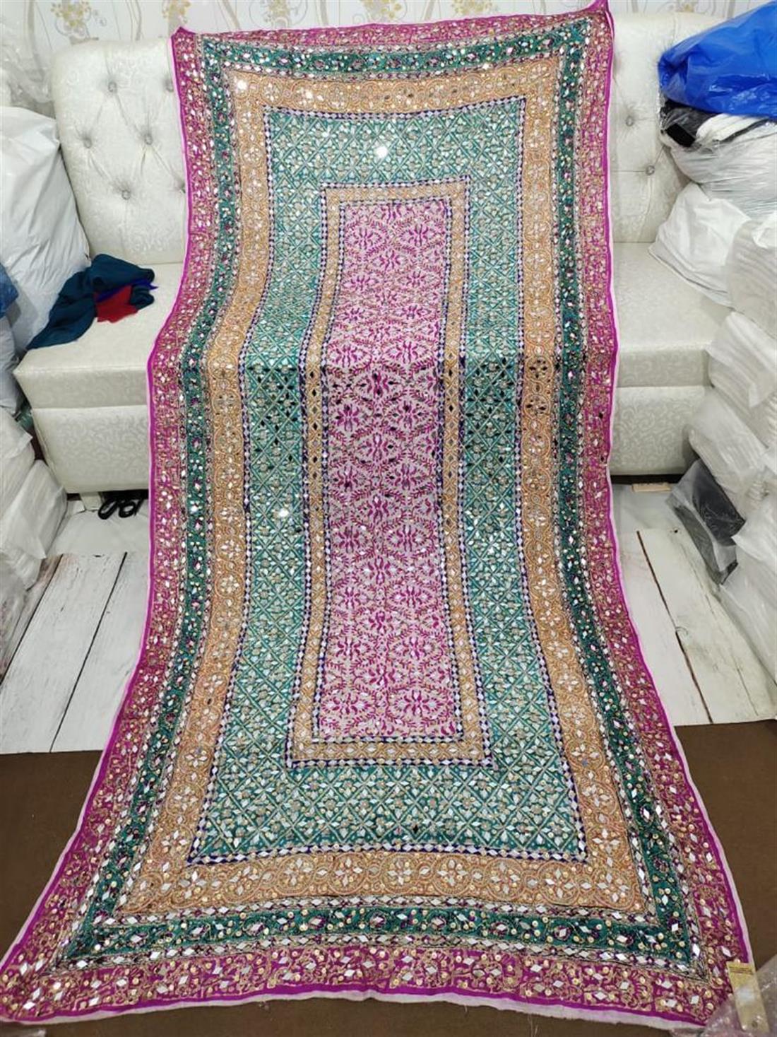 Multicolour Mirror Work Silk Dupatta