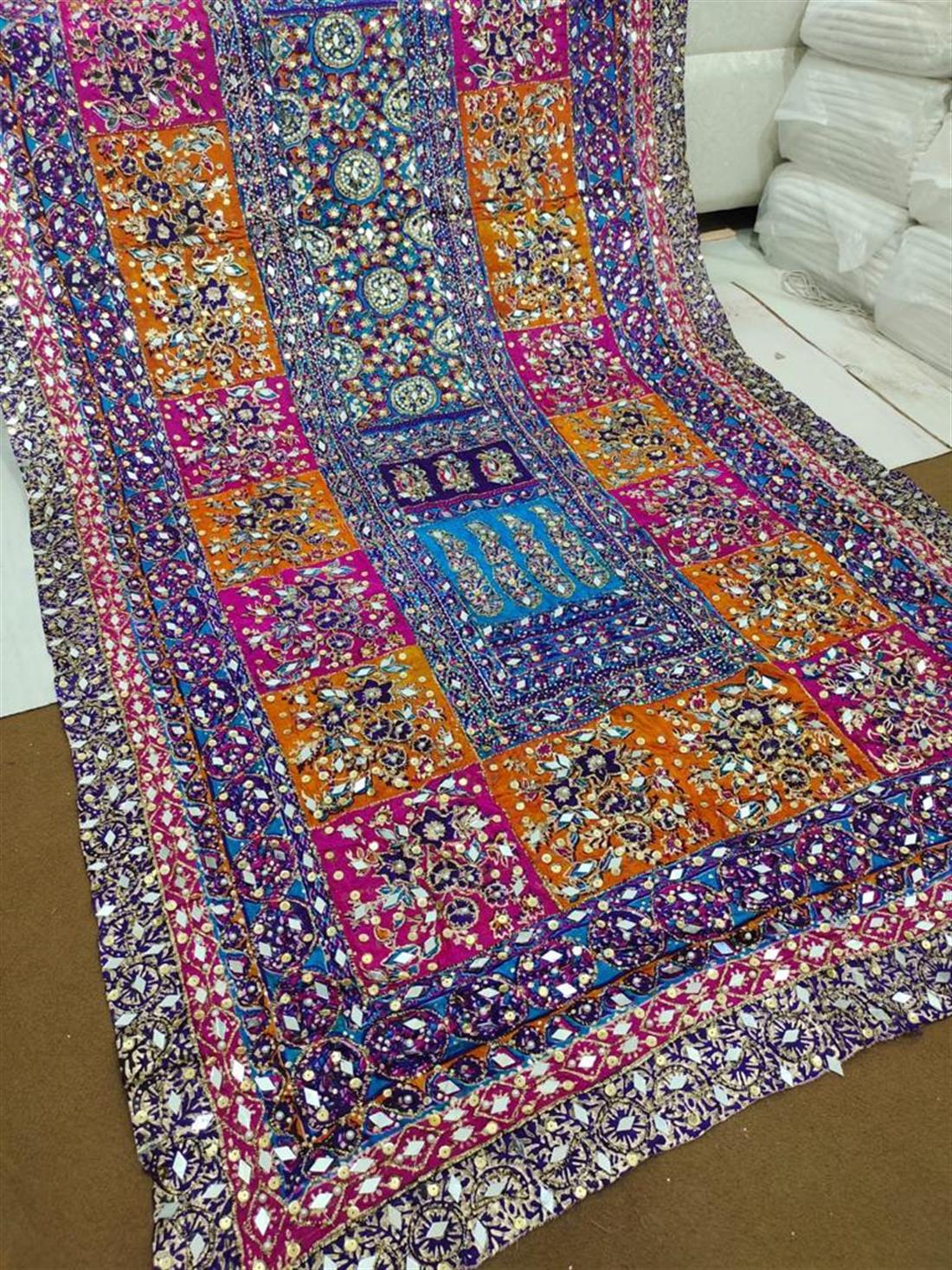 Multicolour Mirror Work Silk Dupatta