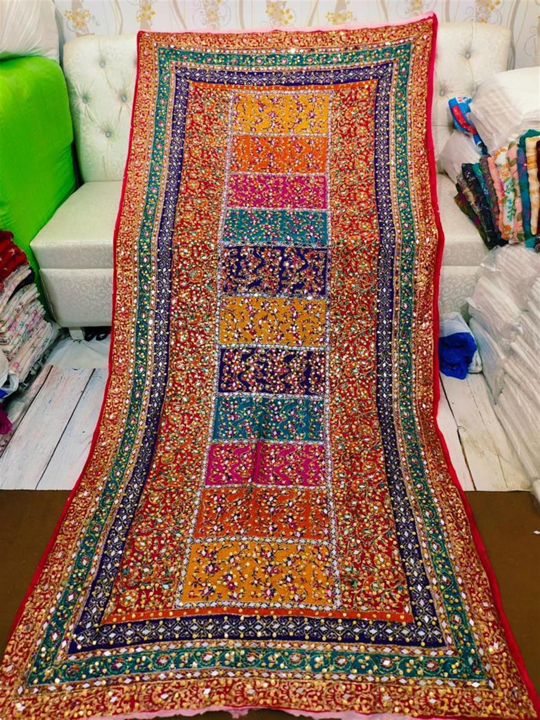 Multicolour Mirror Work Silk Dupatta