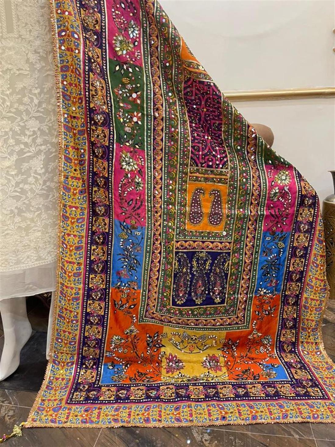 Multicolour Mirror Work Silk Dupatta