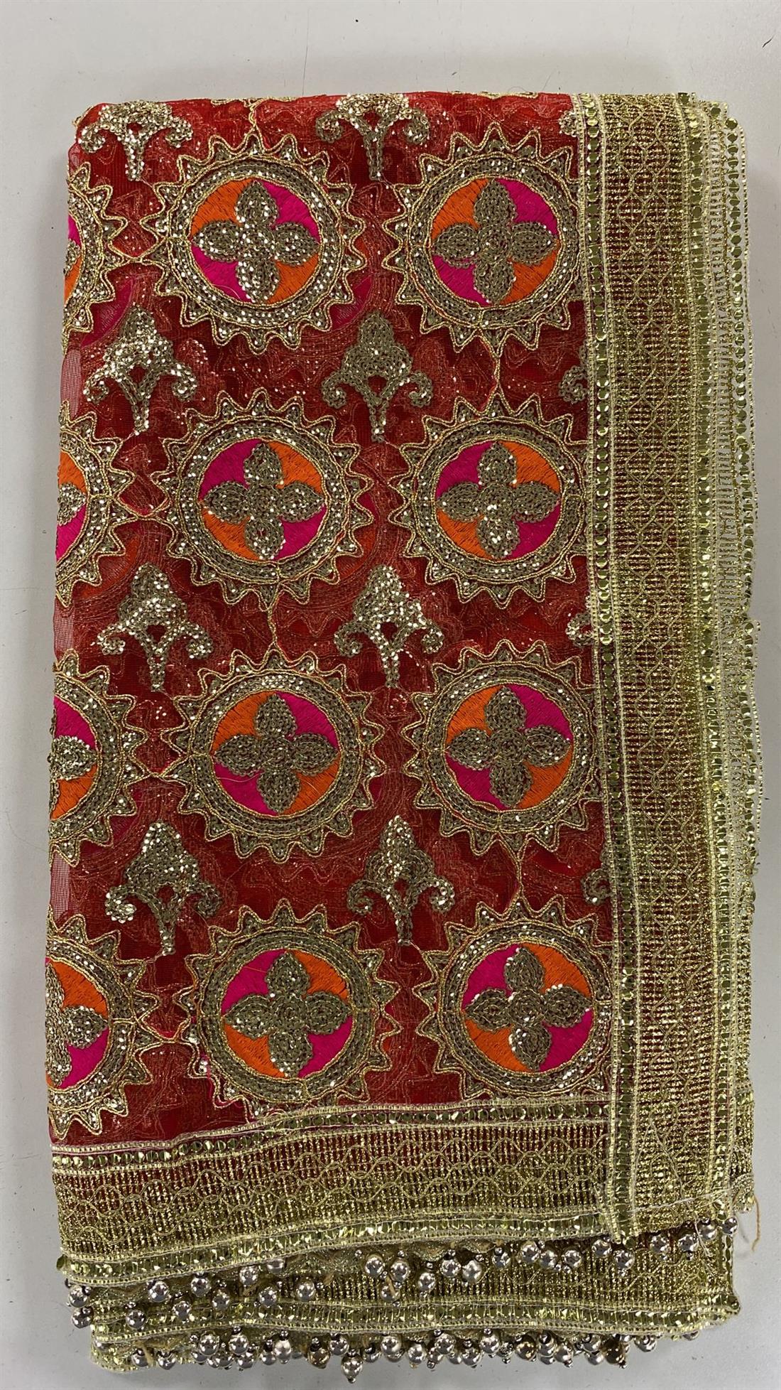 Multicolour & Red Emb Dupatta