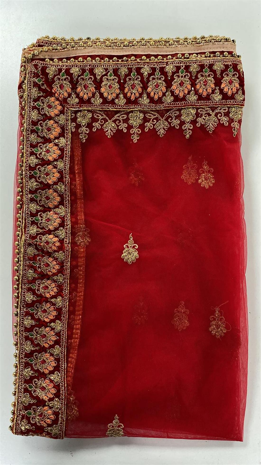 Red Embroidered Emb Dupatta