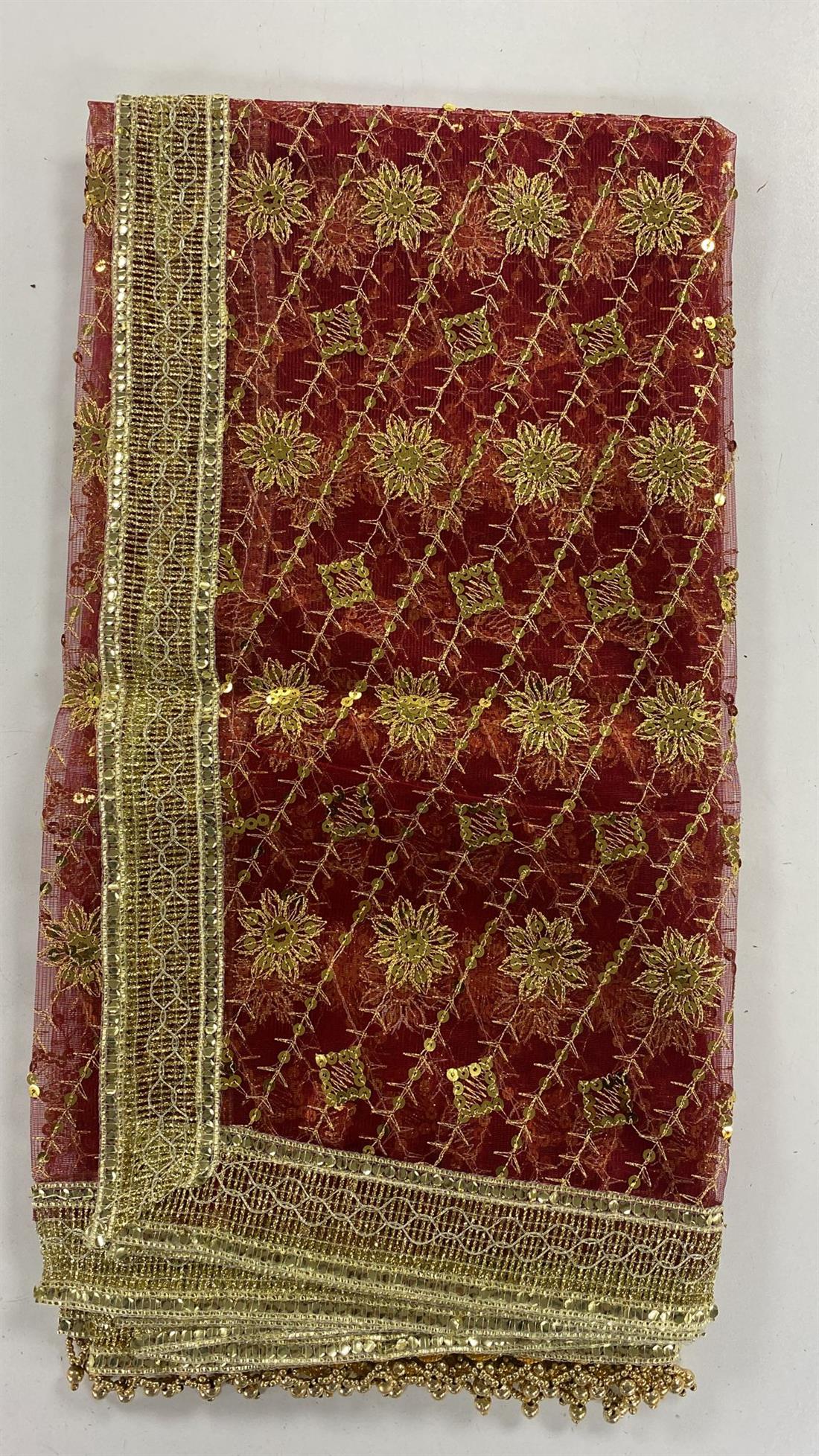 Dark Red Organza Dupatta