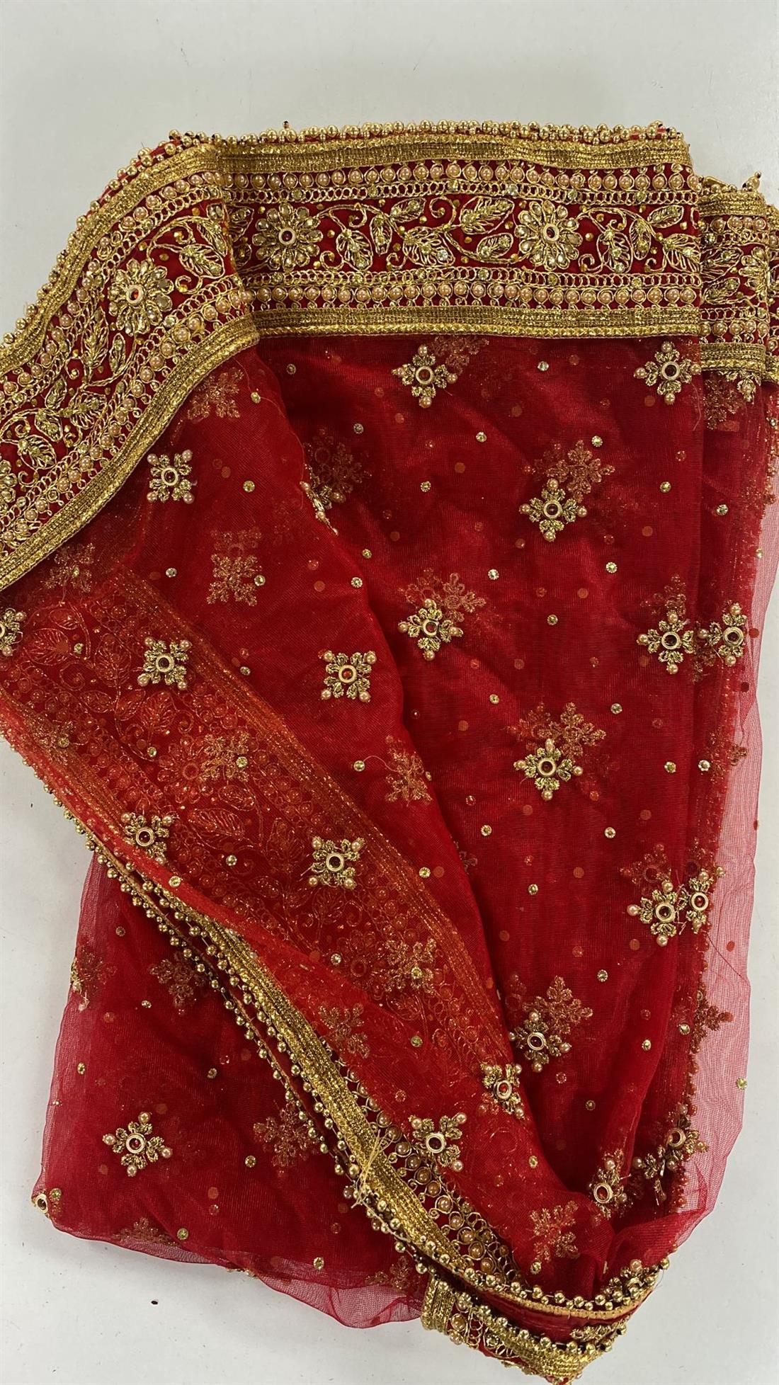 Red Organza Emb Dupatta