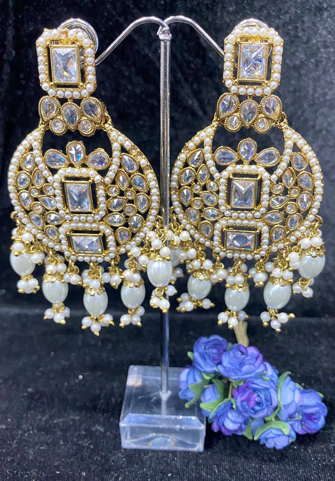 Gold & White Earrings