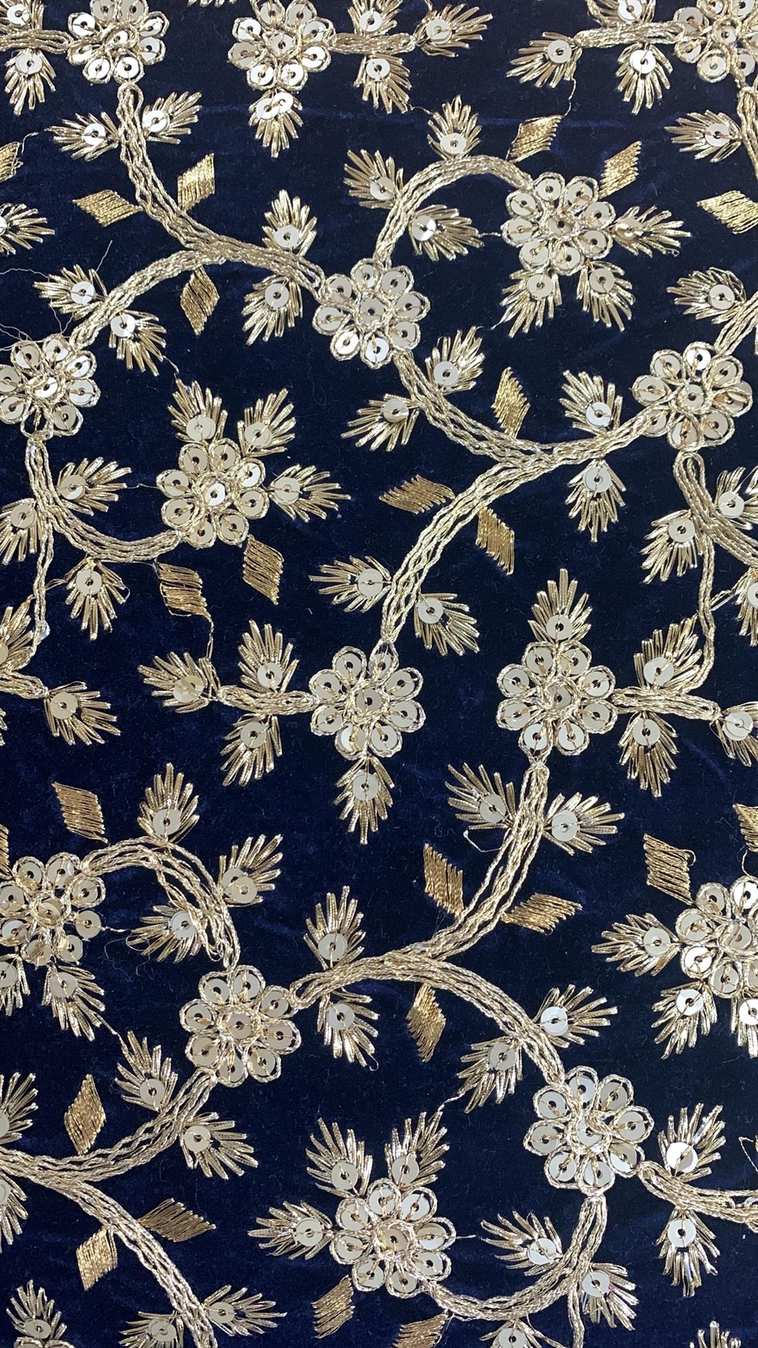 Navy Embroidered Velvet