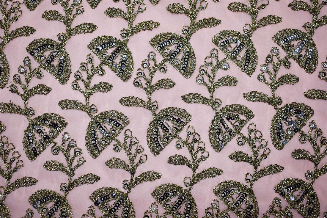 Baby Pink Embroidery on Sheer Organza Fabric