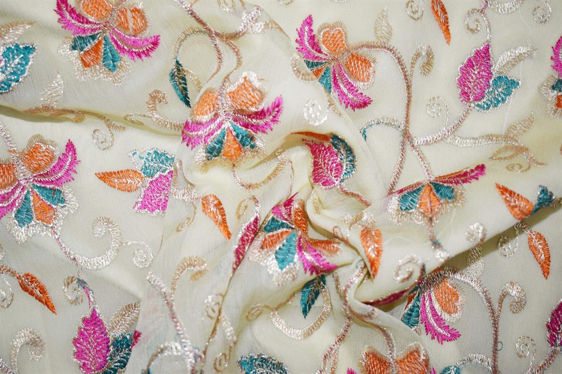 Lemon Embroidery on Chiffon Fabric.